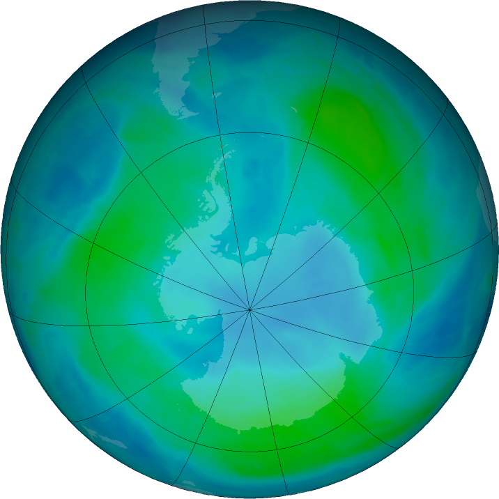Antarctic ozone map for 07 February 2016